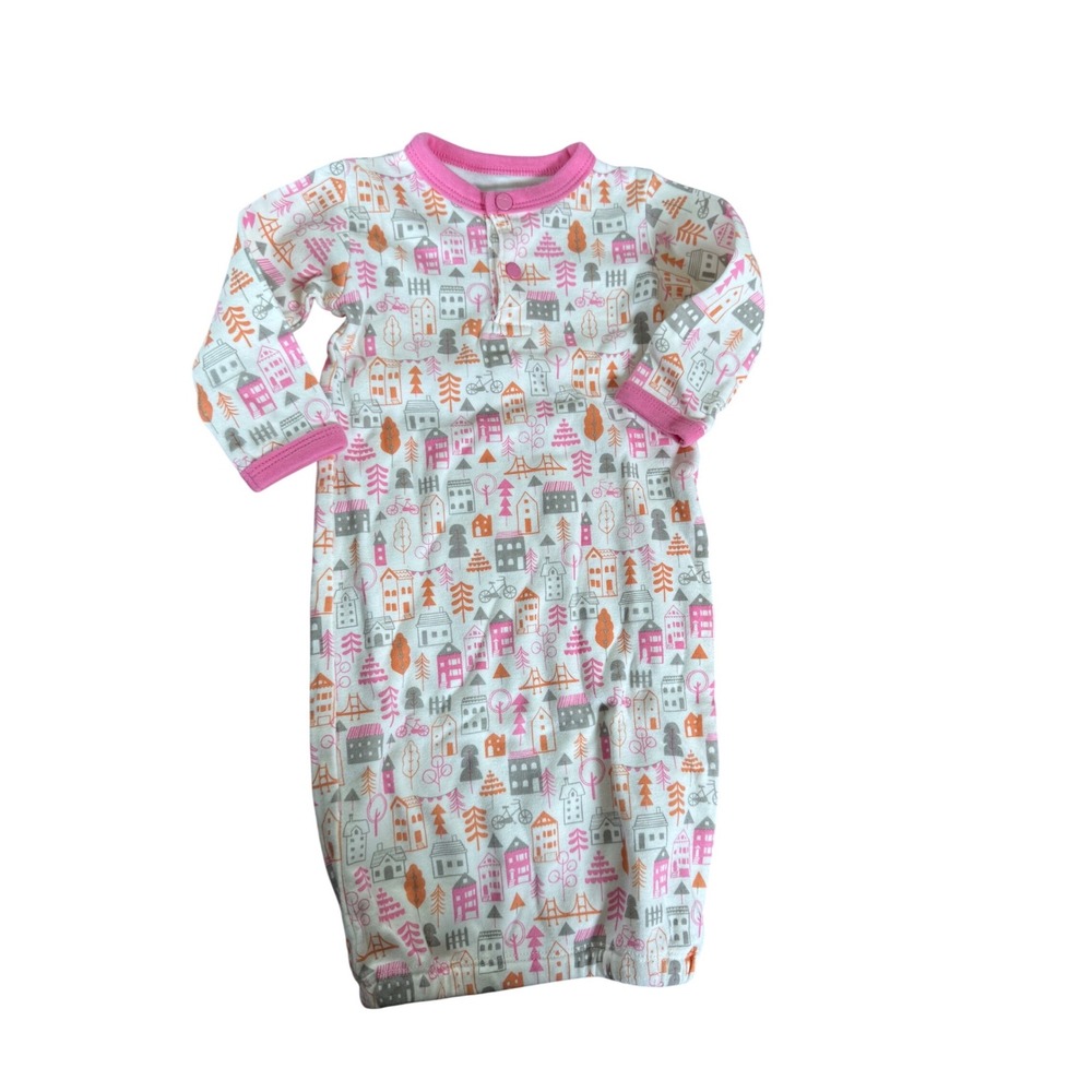 Apple Park organic luxury all over pink house‎ print infant nightgown